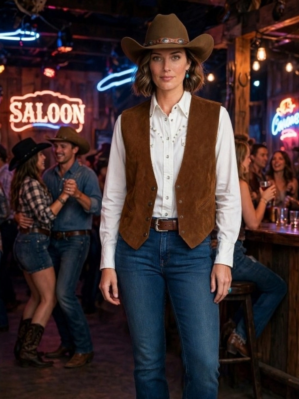 Western Vest Brown Leather Suede